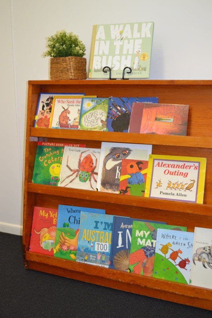 bookshelf with kids books